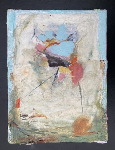 A Nova Scotia Telegram, Oil and Acrylic on Board, with Plaster and Post it Note Frame 2021